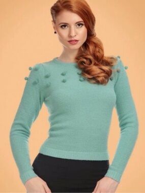ModCloth x Collectif Mainline Barbara Pom Pom Sweater Poppin' Bobbles NWOT